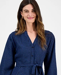 Robbie Bee Women's Gingham-Print Belted Shirtdress