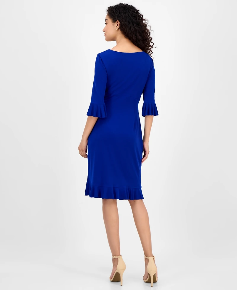 Connected Women's Bell-Sleeve Gathered-Waist Dress