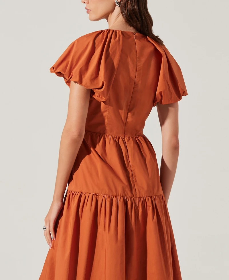 Astr the Label Women's Aine Bow-Tie Puff-Sleeve Cotton Midi Dress