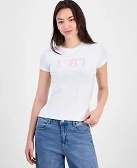 Just Polly Juniors' Applique Picot-Trim T-Shirt