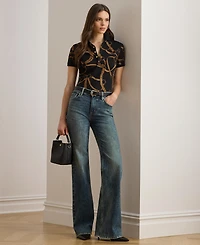 Lauren Ralph Women's Belting-Print Stretch Pique Polo Shirt