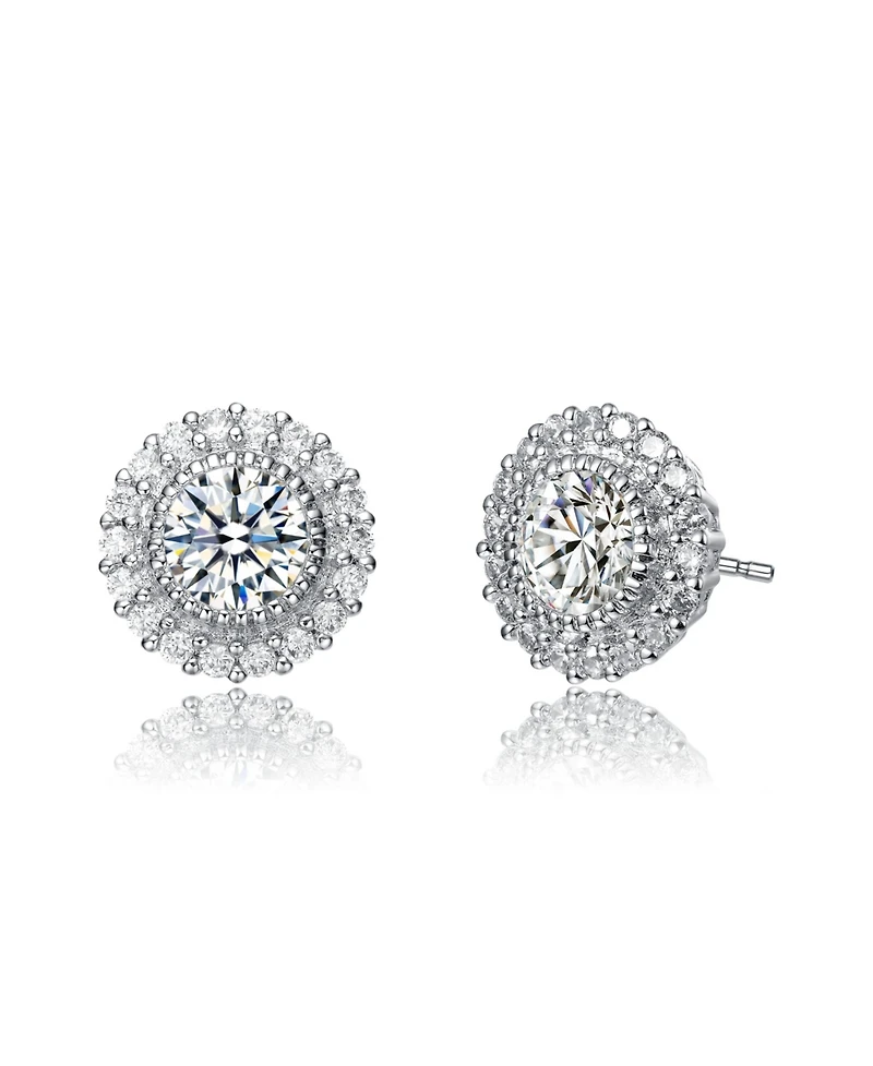 Rachel Glauber White Gold Plating with Clear Cubic Zirconia Stud Earrings