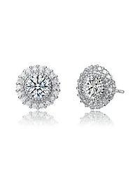Rachel Glauber White Gold Plating with Clear Cubic Zirconia Stud Earrings