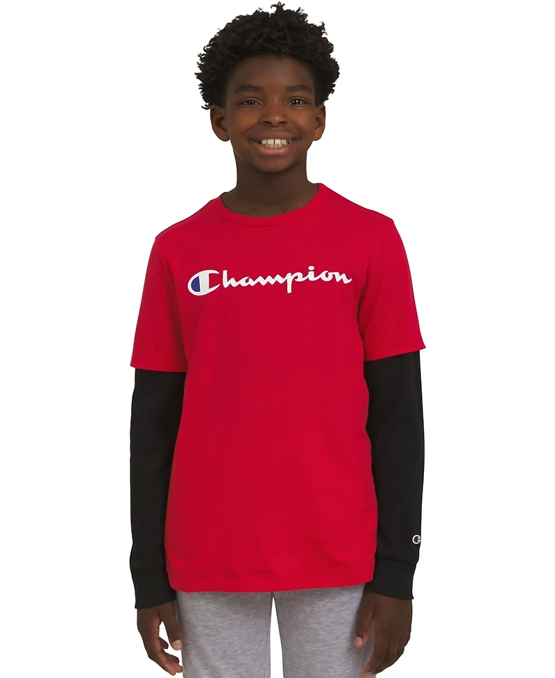Champion Big Boys Layered-Look Logo Graphic T-Shirt