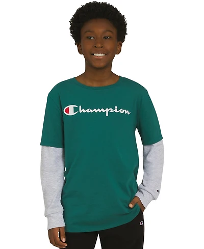 Champion Big Boys Layered-Look Logo Graphic T-Shirt