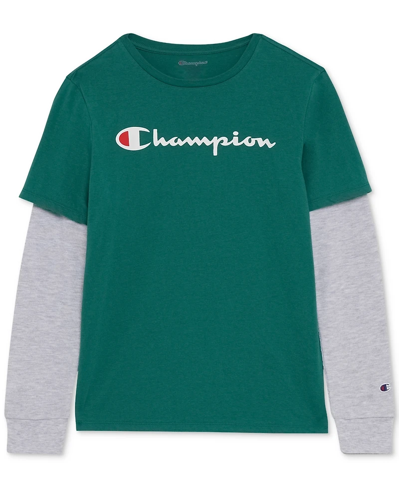 Champion Big Boys Layered-Look Logo Graphic T-Shirt