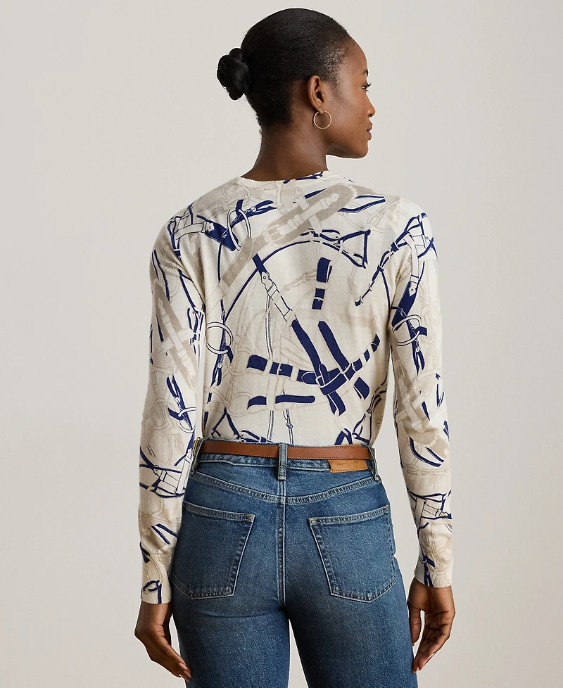 Lauren Ralph Petite Belting-Print Cotton-Blend Sweater