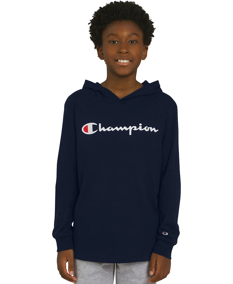 Champion Big Boys Signature Logo Long-Sleeve Hooded T-Shirt