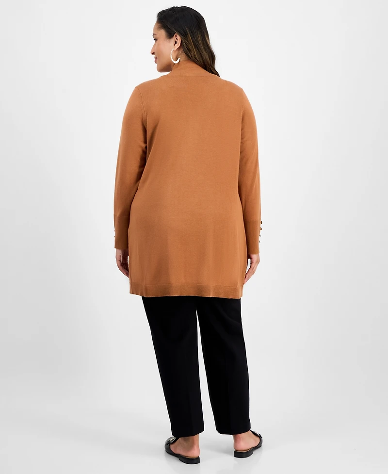Jm Collection Plus Open-Front Long-Sleeve Cardigan, Exclusively at Macy's