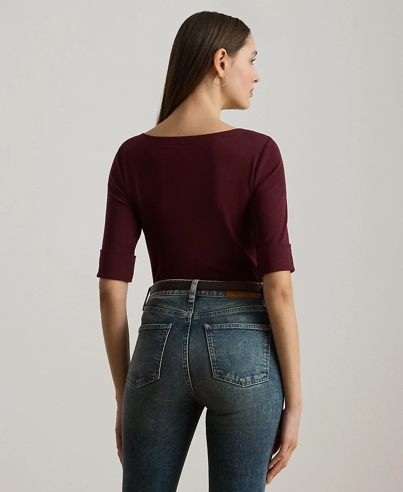Lauren Ralph Petite Stretch Cotton Boatneck Tee