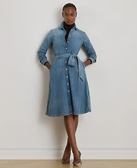 Lauren Ralph Petite Belted Denim Shirtdress