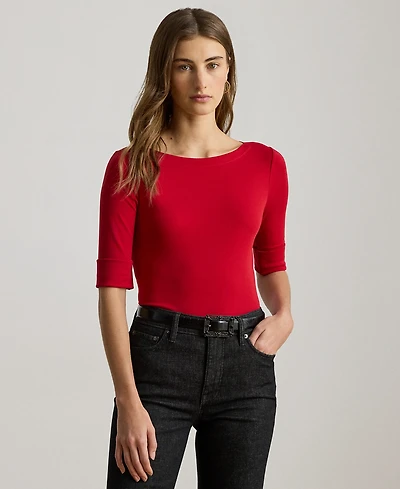 Lauren Ralph Lauren Petite Stretch Cotton Boatneck Tee