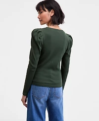 On 34th Women's Puff-Shoulder Long-Sleeve Henley T-Shirt, Macy's Exclusive