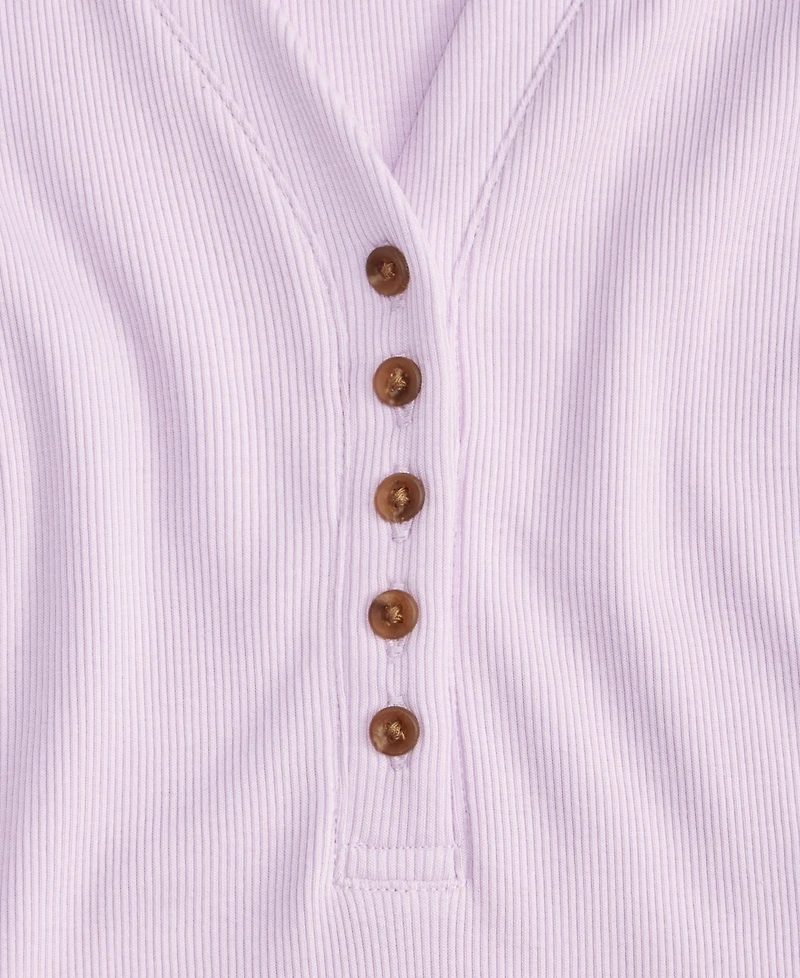 On 34th Women's Puff-Shoulder Long-Sleeve Henley T-Shirt, Macy's Exclusive