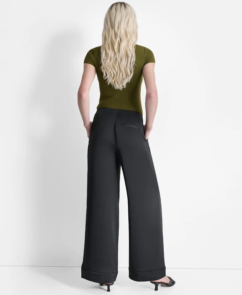 Dkny Women's Glazed High Rise Seamed-Cuff Wide-Leg Pants