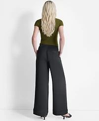 Dkny Women's Glazed High Rise Seamed-Cuff Wide-Leg Pants