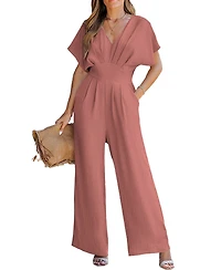 Cupshe Women's V-Neck Short Sleeve Straight Leg Jumpsuit