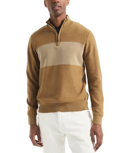 Nautica Men's Textured Quarter-Zip Colorblocked Sweater