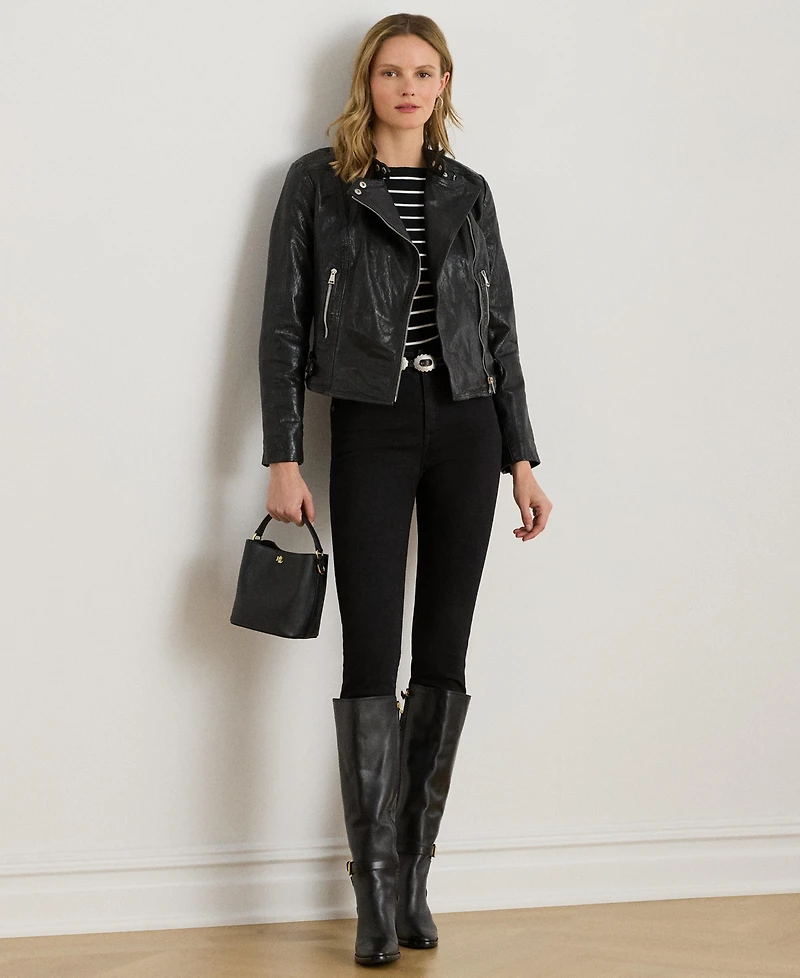 Lauren Ralph Women's Tumbled Leather Moto Jacket