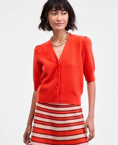 On 34th Women's Puff-Sleeve V-Neck Cardigan, Macy's Exclusive