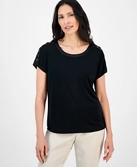 Jm Collection Women's Lace-Up Shoulder Knit, Exclusively at Macy's