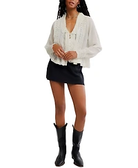 Free People Women's Elodie Lace-Trim Button-Front Blouse