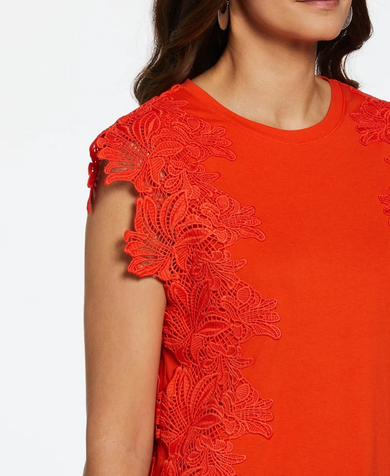 Ella Rafaella Petite Sleeveless Knit Top with Lace Detail