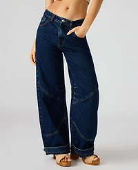 Steve Madden Women's Tre Denim Mid-Rise Wide-Leg Jeans