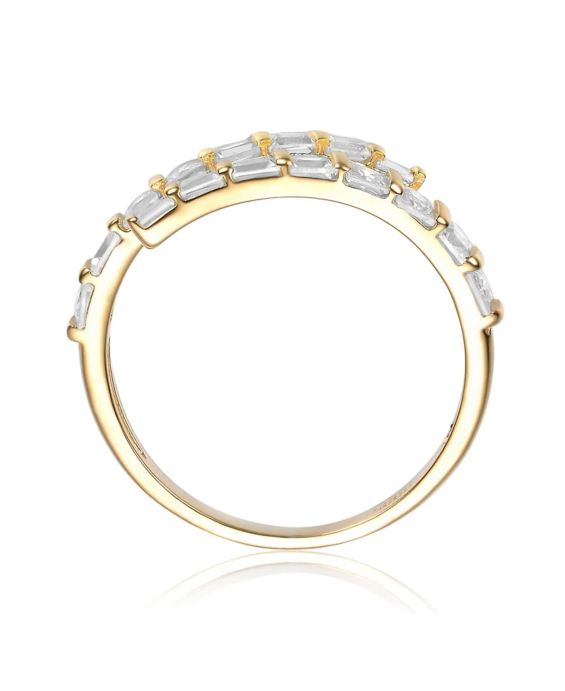 14K Gold Plated with Clear Cubic Zirconia Bypass Ring