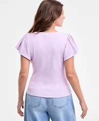 On 34th Women's Square-Neck Flutter-Sleeve Ribbed Top, Macy's Exclusive