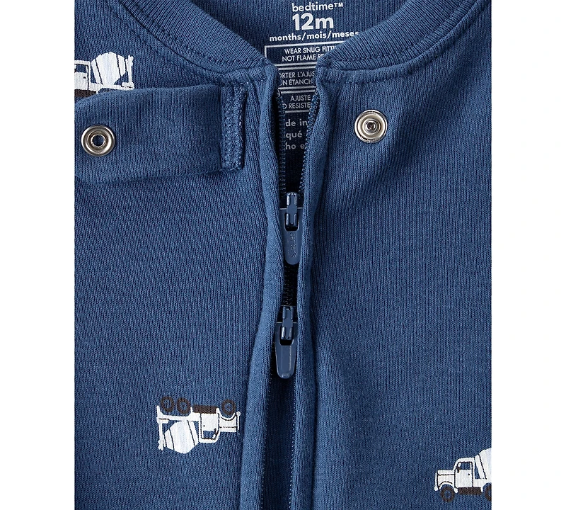 Carter's Baby Boys Construction-Print Cotton Long-Sleeve 2-Way-Zip 1-Piece Footed Pajamas