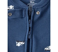 Carter's Baby Boys Construction-Print Cotton Long-Sleeve 2-Way-Zip 1-Piece Footed Pajamas