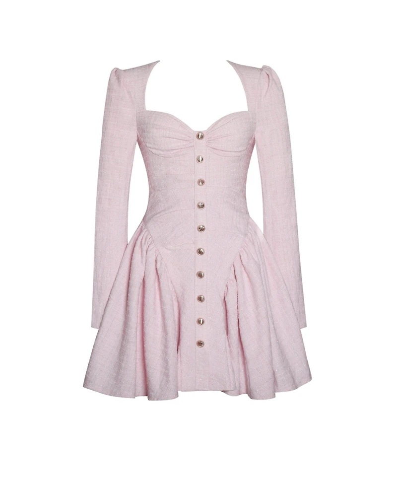 Miss Circle Women's Tae Pink Tweed Long Sleeve Drop Waist Mini Dress
