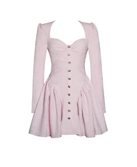 Miss Circle Women's Tae Pink Tweed Long Sleeve Drop Waist Mini Dress