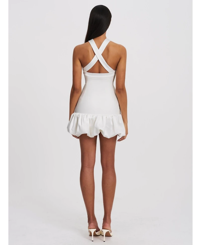 Miss Circle Women's Barbra White Cross Straps Bodycon Mini Dress with Bubble Hem
