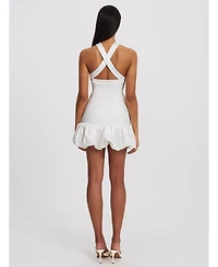 Miss Circle Women's Barbra White Cross Straps Bodycon Mini Dress with Bubble Hem