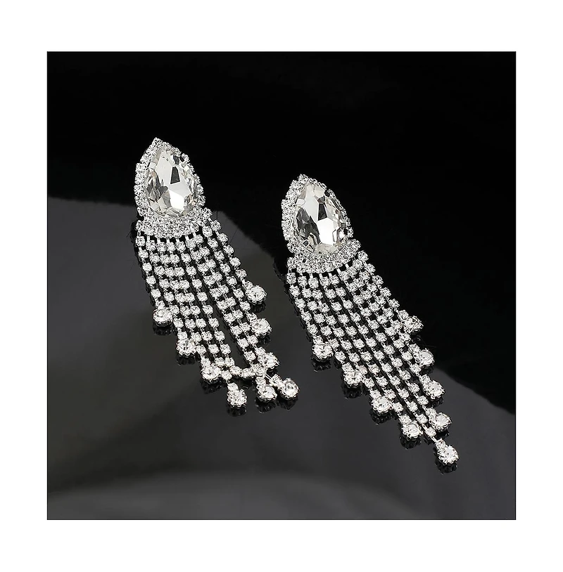 Sohi Women's Silver Embellished Drop Earrings