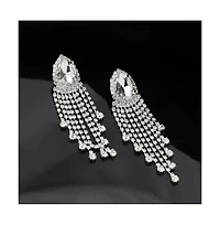 Sohi Women's Silver Embellished Drop Earrings
