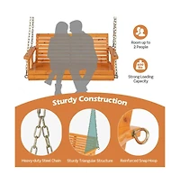 2-Person Wooden Porch Swing with Hanging Chains for Garden Yard