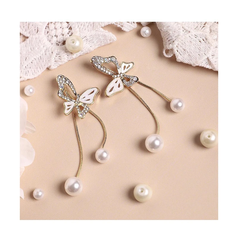 Sohi Women's White Butterfly Drop Earrings