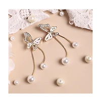 Sohi Women's White Butterfly Drop Earrings