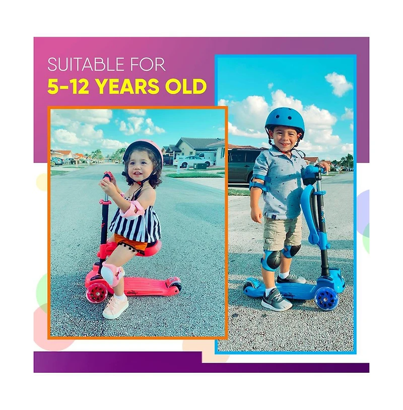 Hurtle 3-Wheeled Scooter for Kids - Wheel Led Lights, Adjustable Lean-to-Steer Handlebar, and Foldable Seat