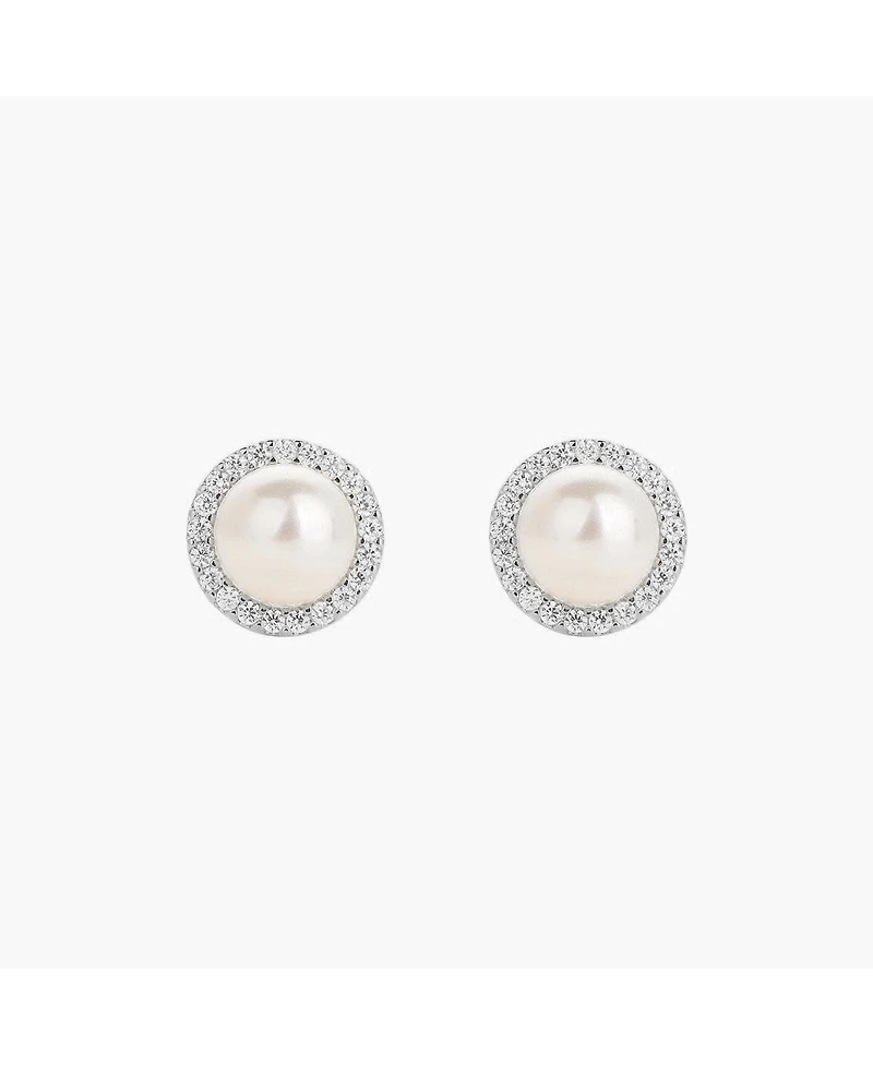 Sterling Silver 18k Gold Plated Eleanor Pearl Stud Earrings