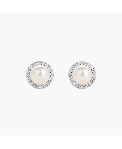 Sterling Silver 18k Gold Plated Eleanor Pearl Stud Earrings – Dainty Summer Earrings, Lightweight, Vacation Style, Warm Weather Look