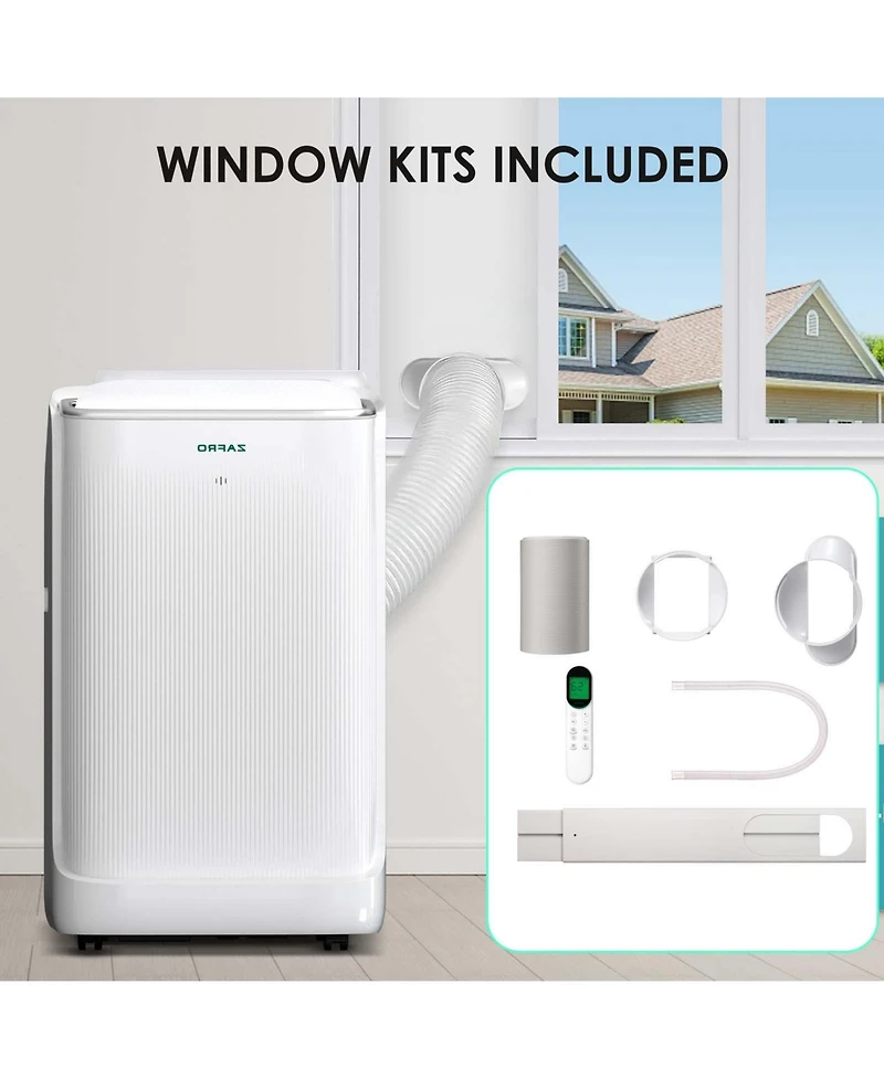 Zafro 16,000 Btu Portable Ac, Ultra Quiet 42dB, Dual Hose, App & Remote Control, Drain-Free, 24H Timer, Fan & Dehumidifier Modes for Rooms