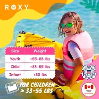 Roxy Life Vest Uscg Approved for kids, Lightweight Epe Foam with Quick-Release Buckles