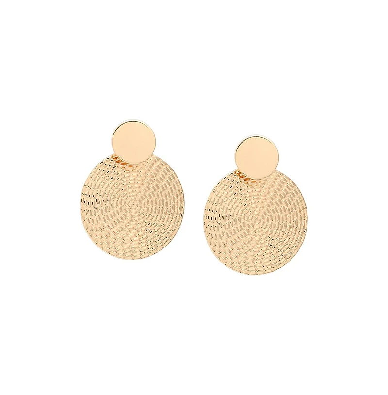 Sohi Women's Gold Dented Circular Drop Earrings