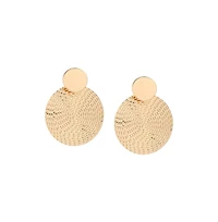 Sohi Women's Gold Dented Circular Drop Earrings