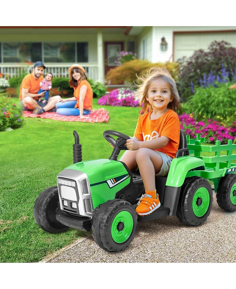 Kids Ride on Tractor 12V Electric Toy Tractor with Trailer Remote Control