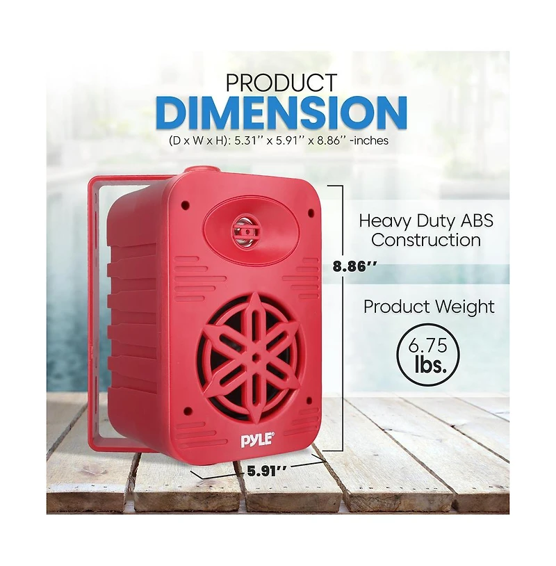 Pyle 5.25” 2-Way Indoor/Outdoor Speaker System - Waterproof with 1/2” High Compliance Polymer Tweeter, Red